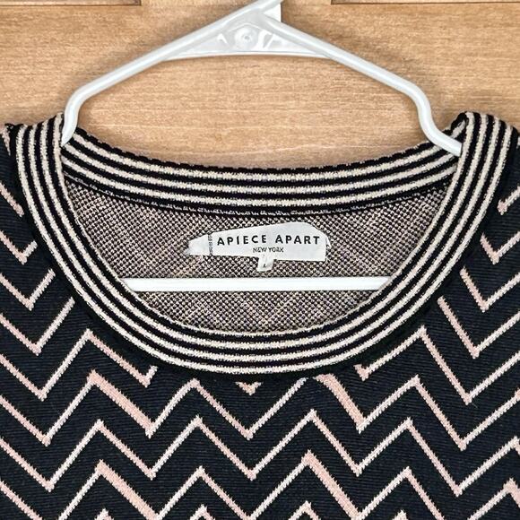 Apiece Apart Knit Top Size L Chevron Lightweight Cotton Sweater Neutrals